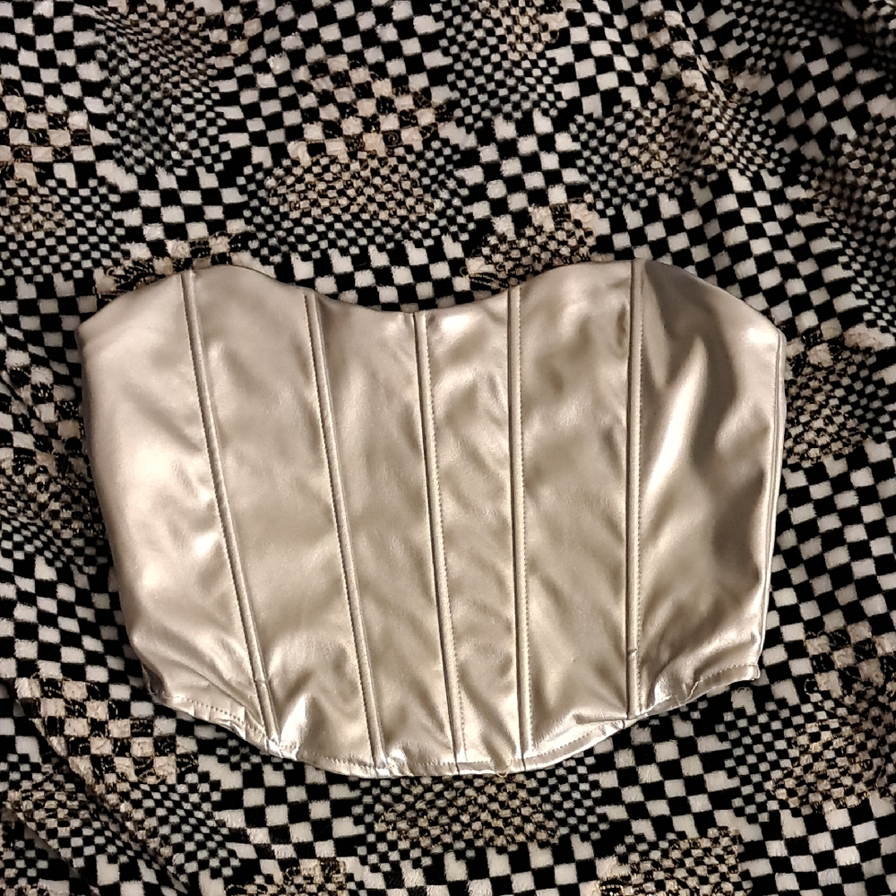 Silver Bustier Crop Top with Fitted Style and Silver Accents